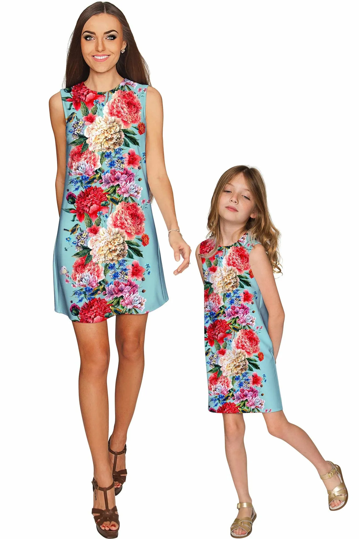 Amour Adele Blue Floral Print Chic Shift Party Dress - Girls