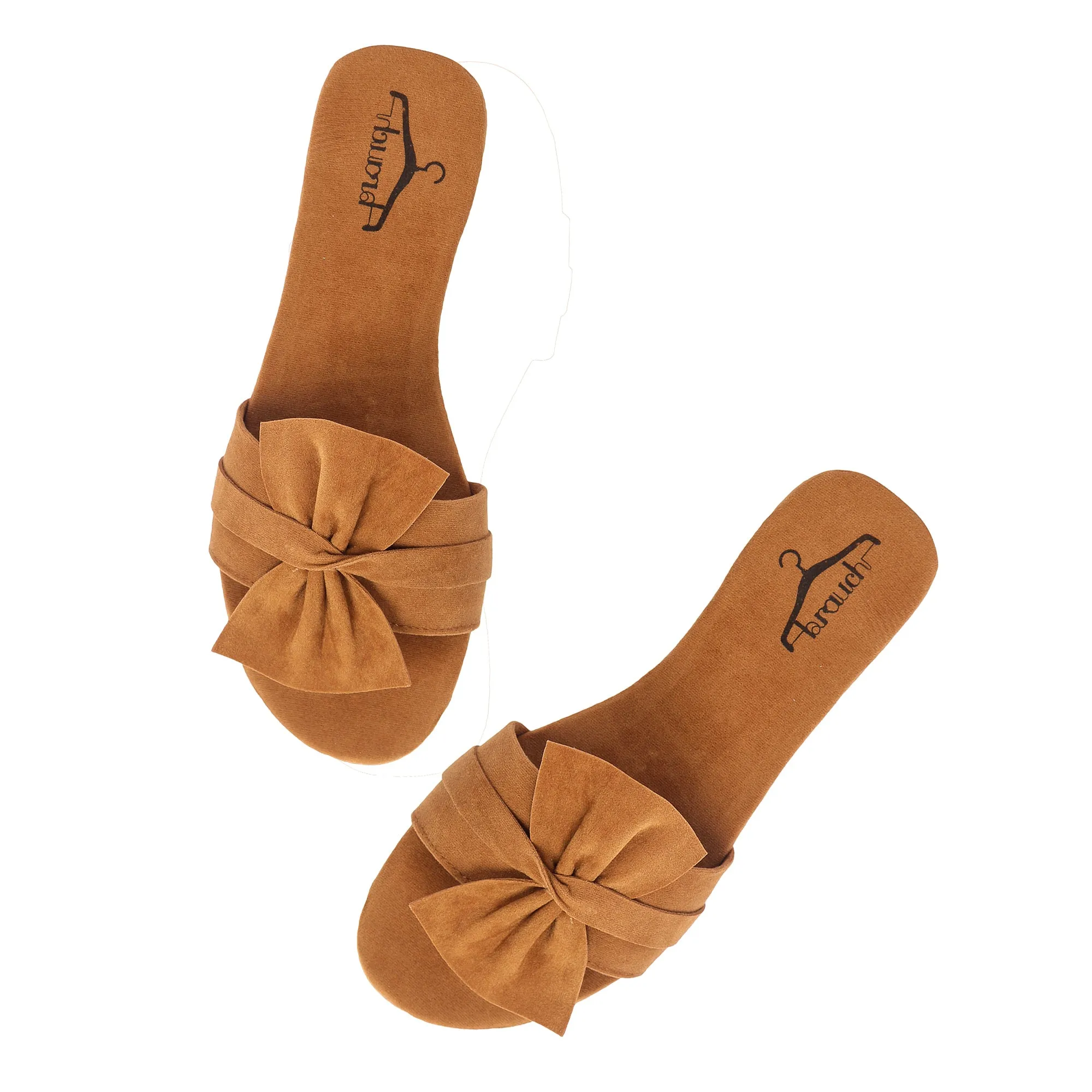 Brauch Women's Royal Brown Suede Bow Flats/Slippers