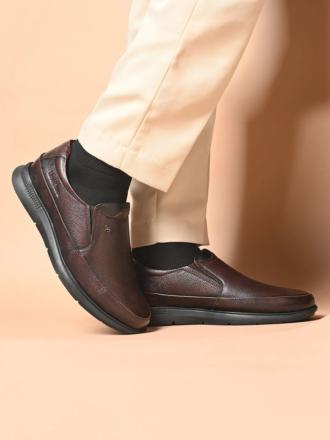 Brunette Brown Genuine Leather Slip-On Bernish Tone Moccasin Shoes