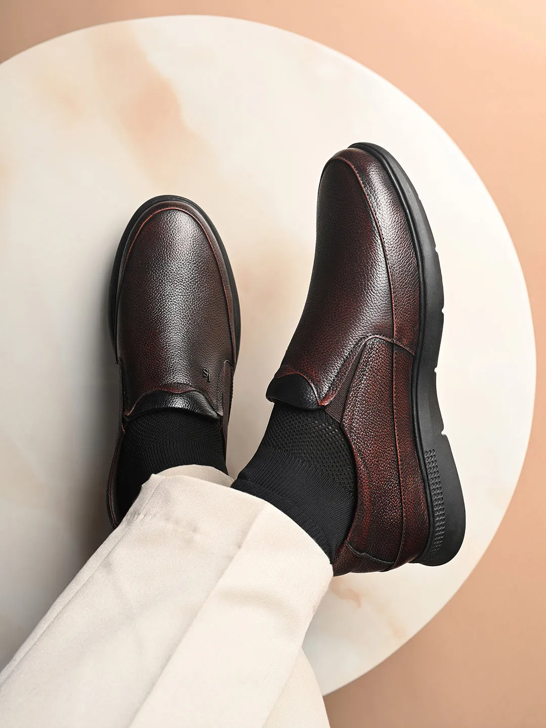Brunette Brown Genuine Leather Slip-On Bernish Tone Moccasin Shoes