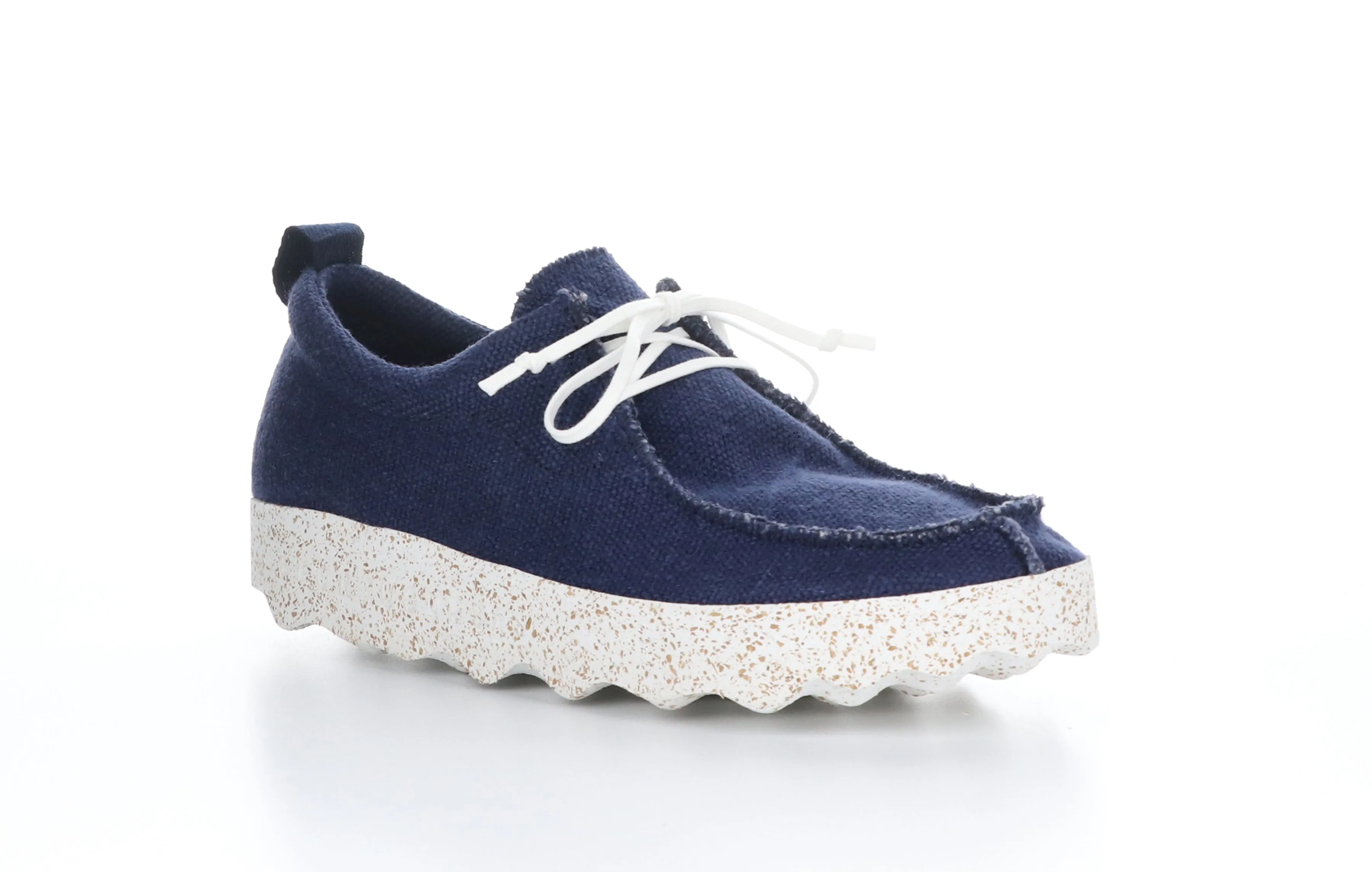 CHAT_M Navy Recycled Linen Lace-up Trainers