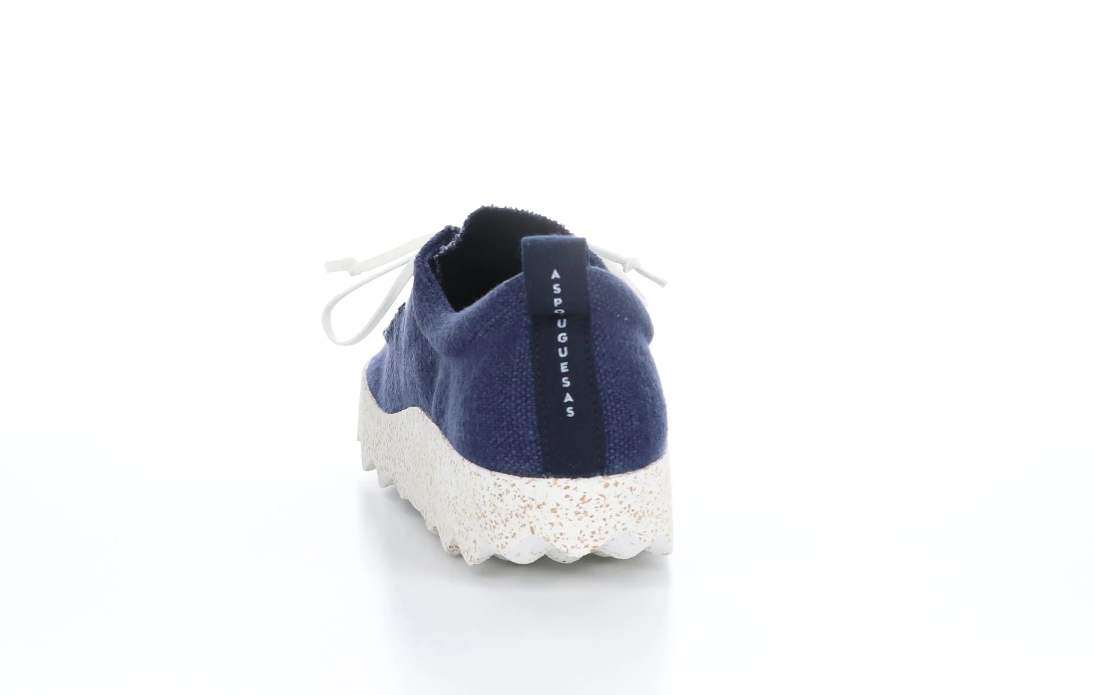 CHAT_M Navy Recycled Linen Lace-up Trainers
