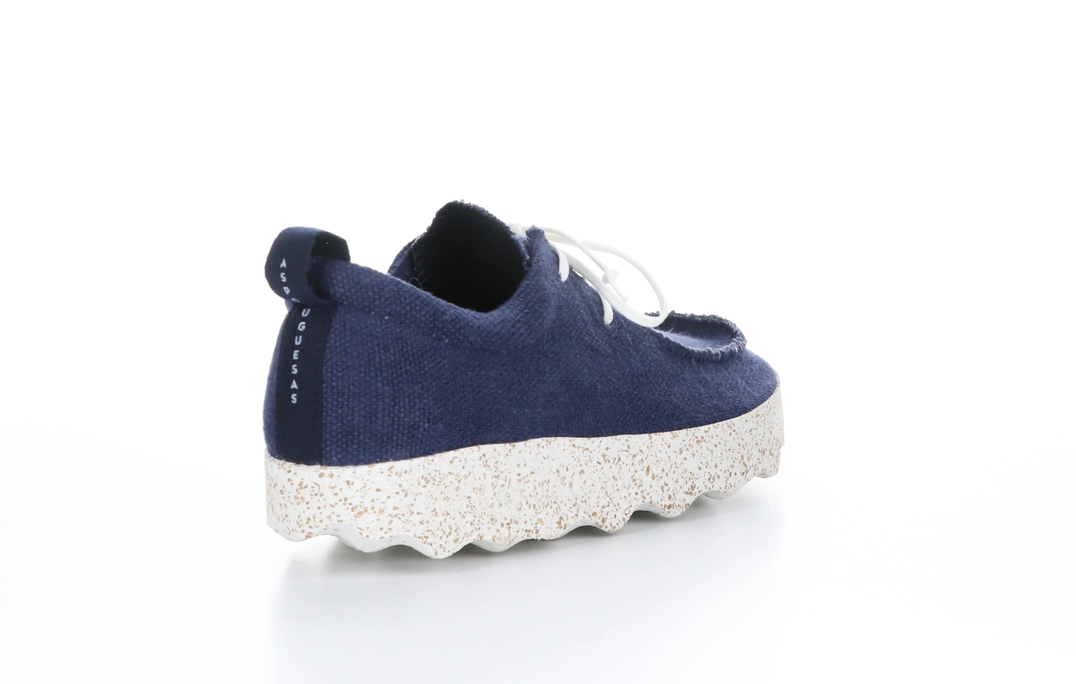 CHAT_M Navy Recycled Linen Lace-up Trainers