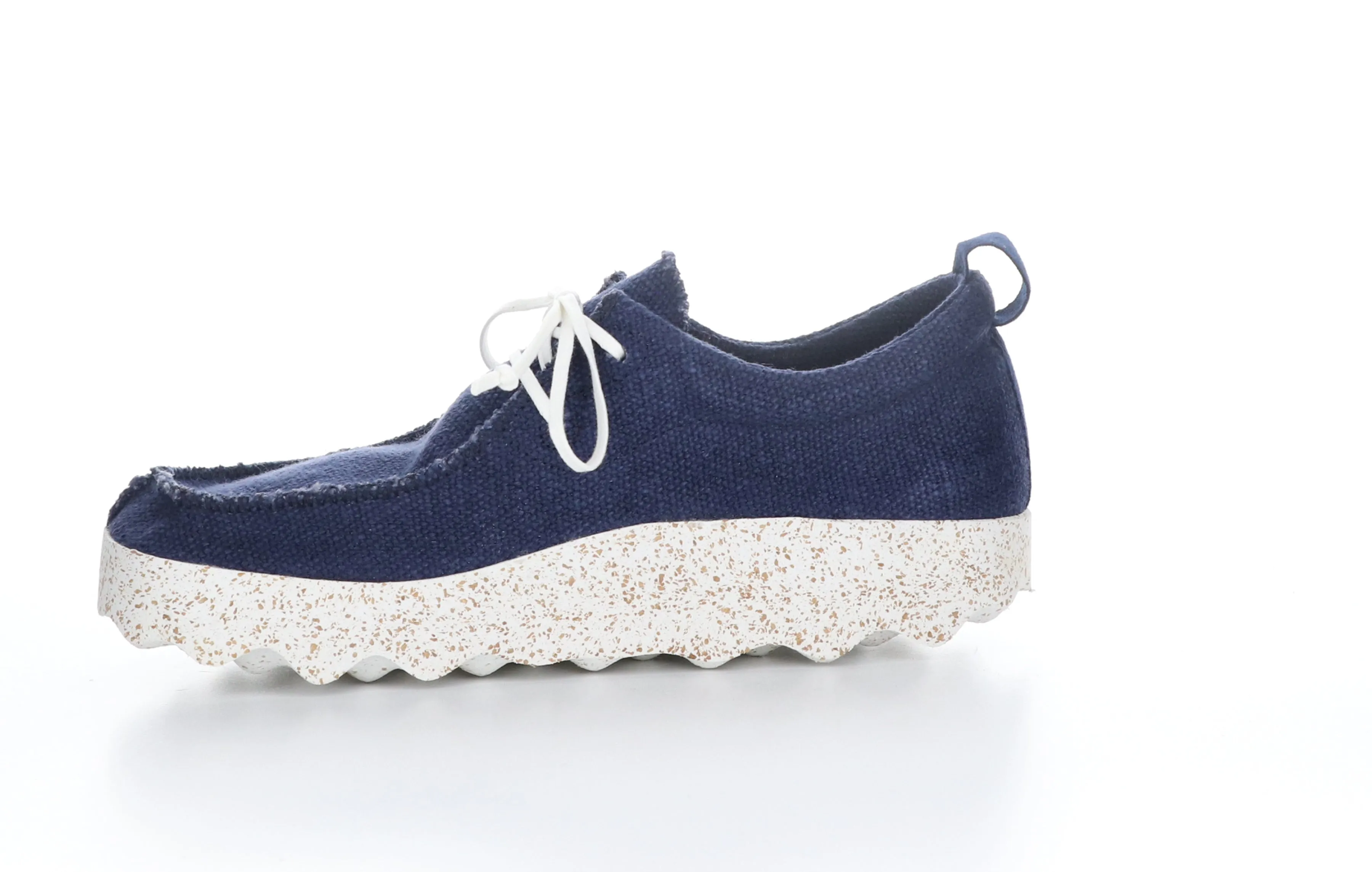 CHAT_M Navy Recycled Linen Lace-up Trainers