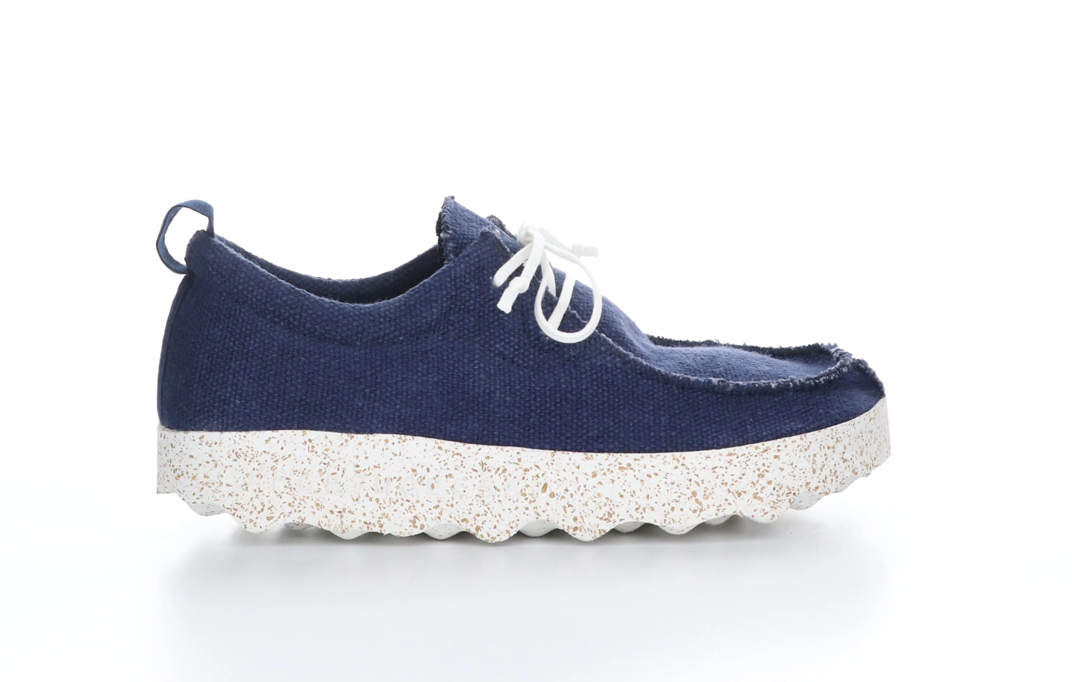 CHAT_M Navy Recycled Linen Lace-up Trainers