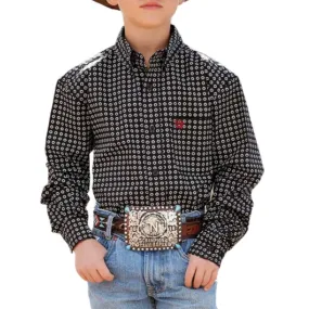 Cinch Boys' Geometric Circle Print Long Sleeve Button-Down Shirt