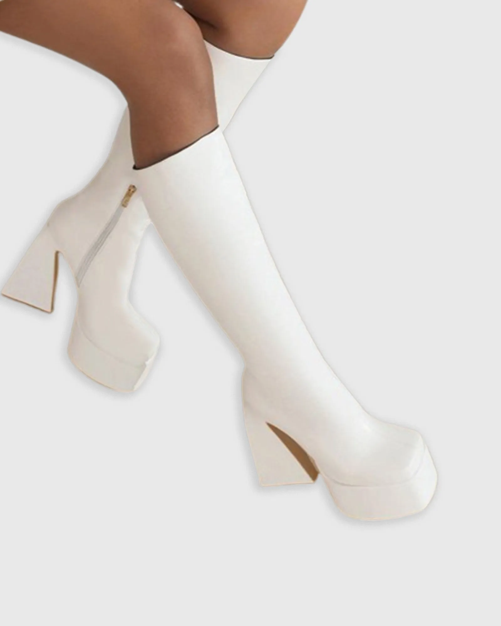 Cristiana Leather Platform Knee High Boots In White