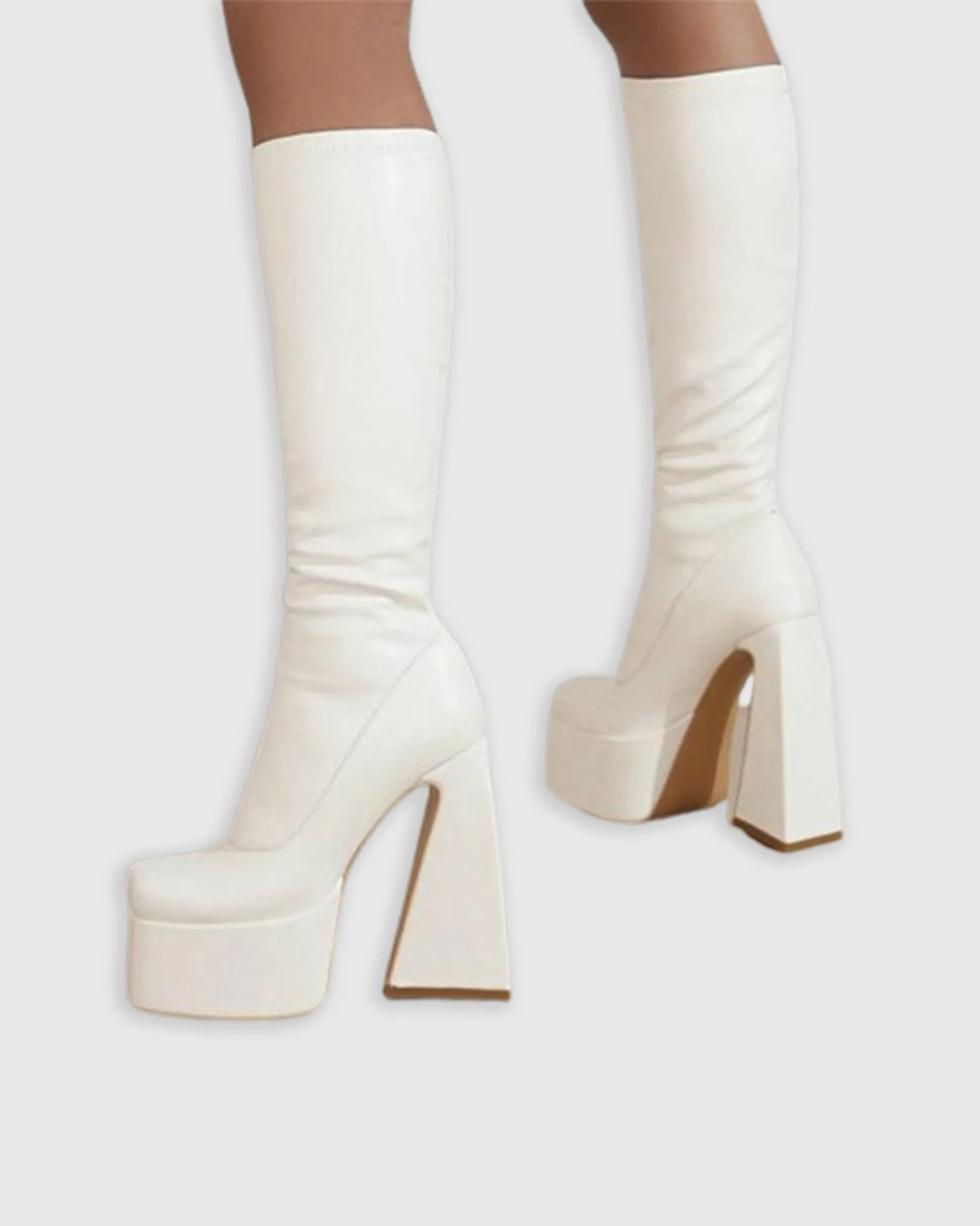 Cristiana Leather Platform Knee High Boots In White