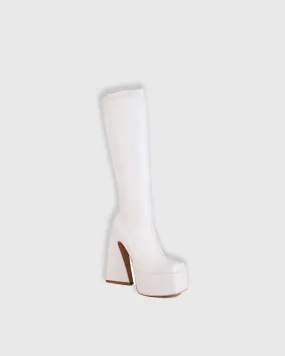 Cristiana Leather Platform Knee High Boots In White
