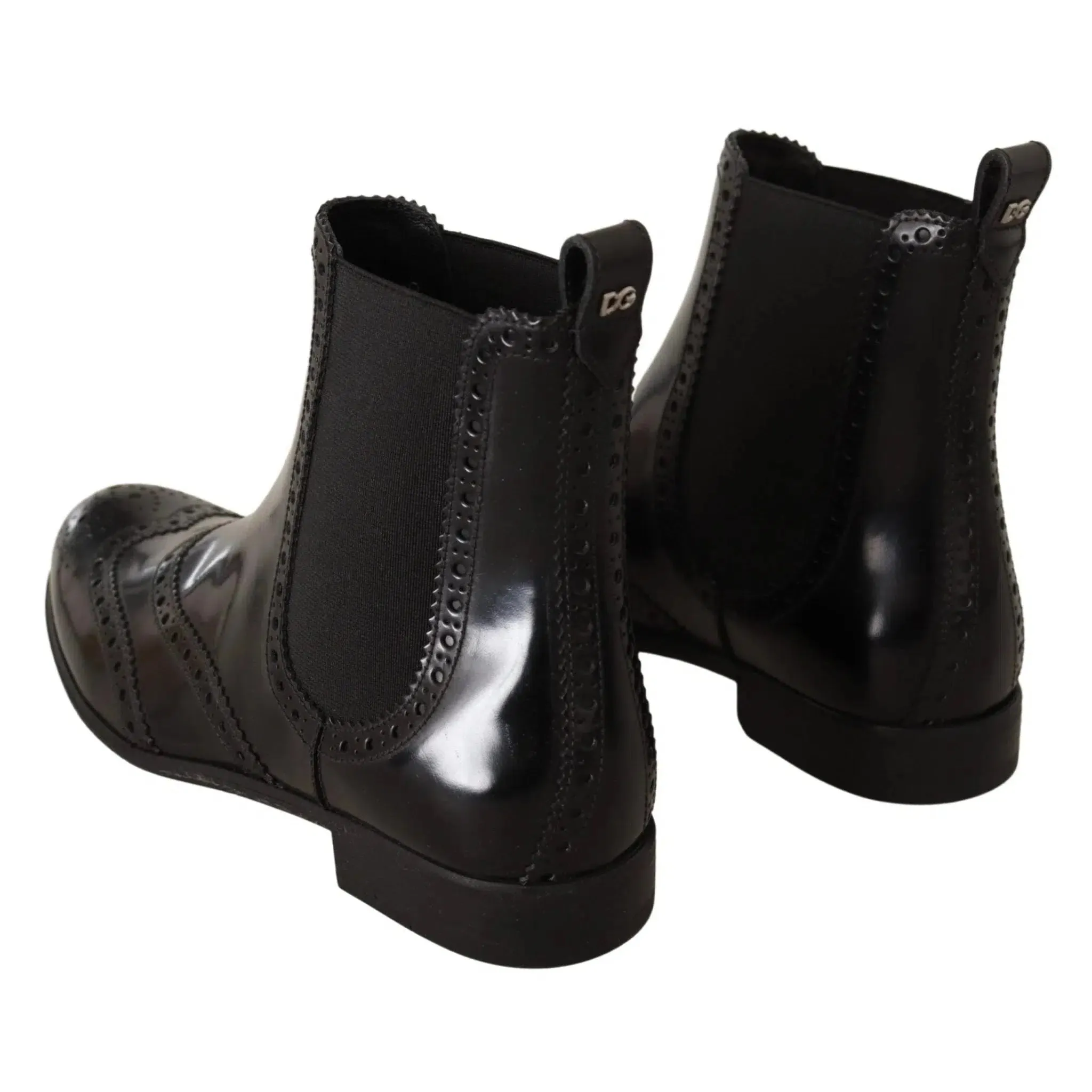 Dolce & Gabbana Elegant Black Ankle Wingtip Oxford Boots