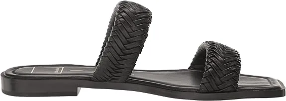 Dolce Vita Inya Black Stella Slip On Open Squared Toe Woven Straps Flats Sandals