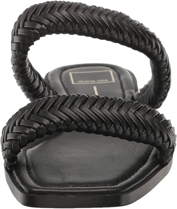 Dolce Vita Inya Black Stella Slip On Open Squared Toe Woven Straps Flats Sandals