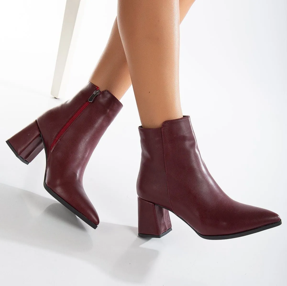 Edith Vegan Leather Ankle Boots | Burgundy Matt