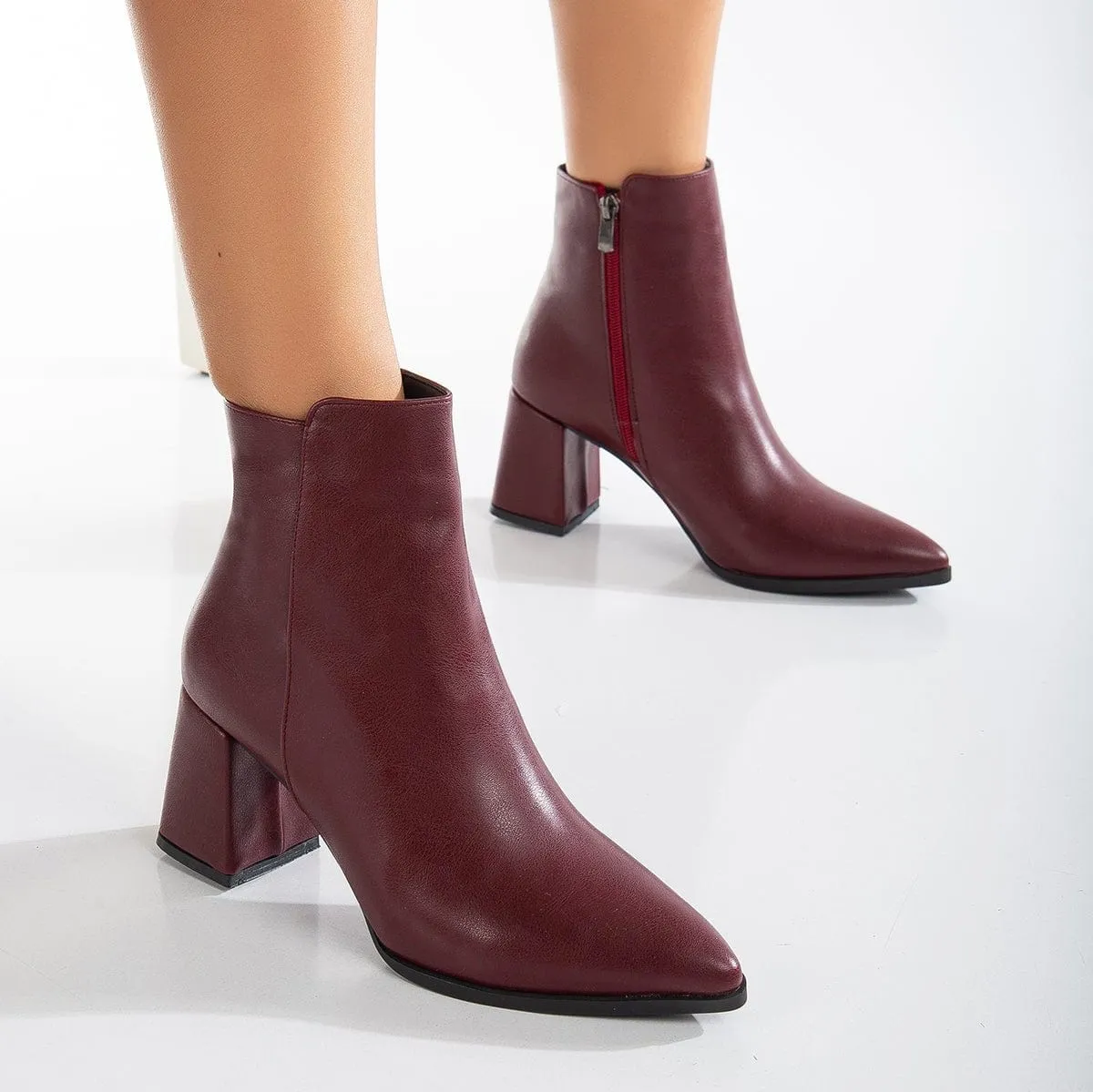 Edith Vegan Leather Ankle Boots | Burgundy Matt
