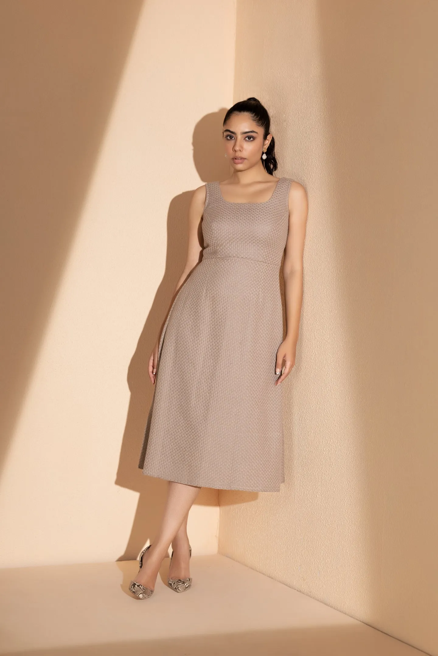 Elegant Earthy Cotton Tweed Dress