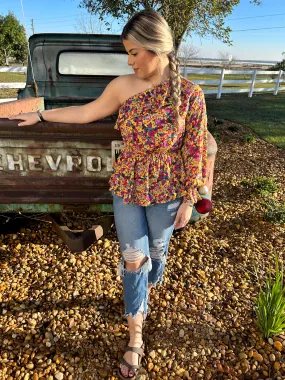 Floral One Shoulder Blouse