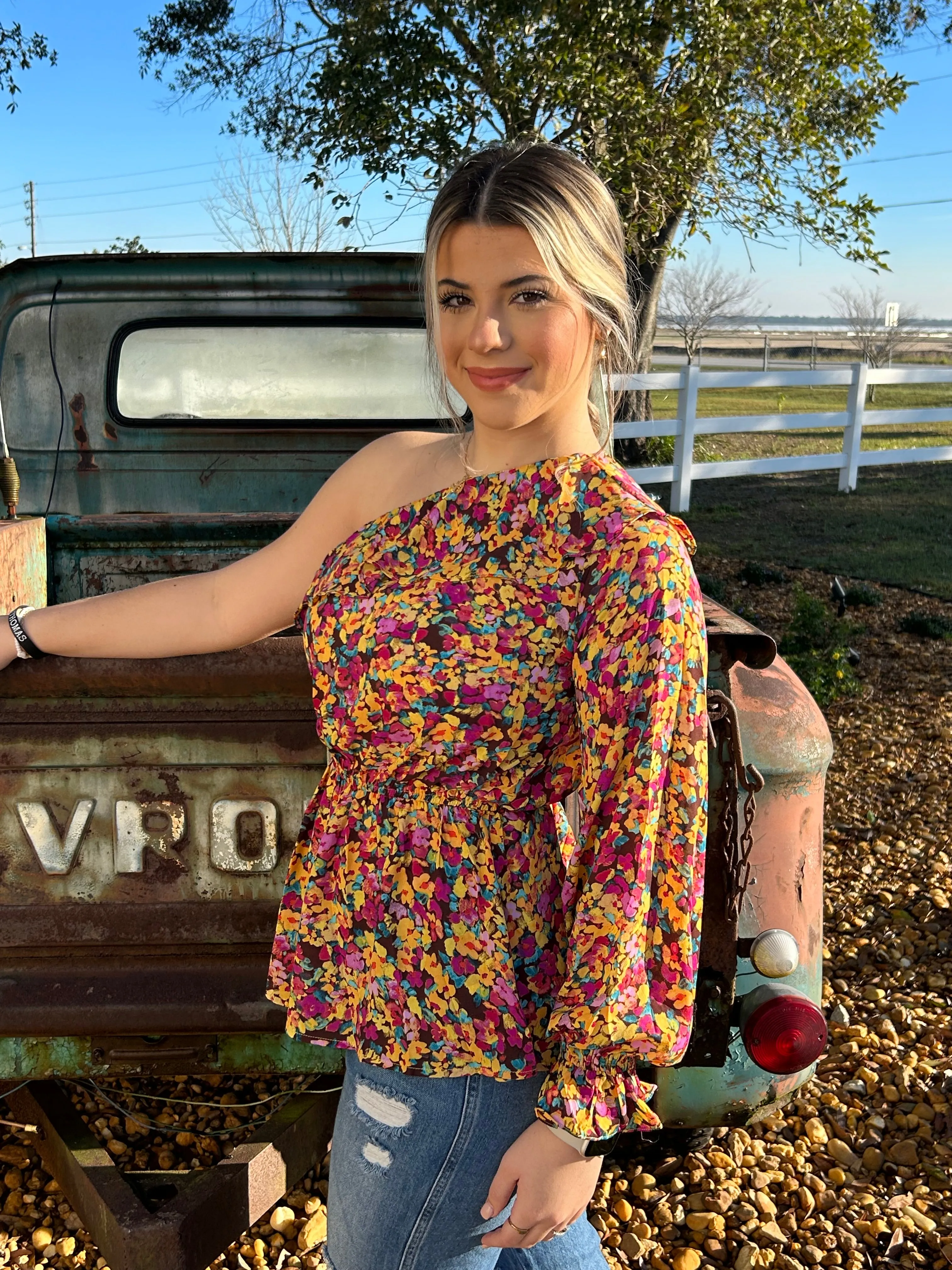 Floral One Shoulder Blouse