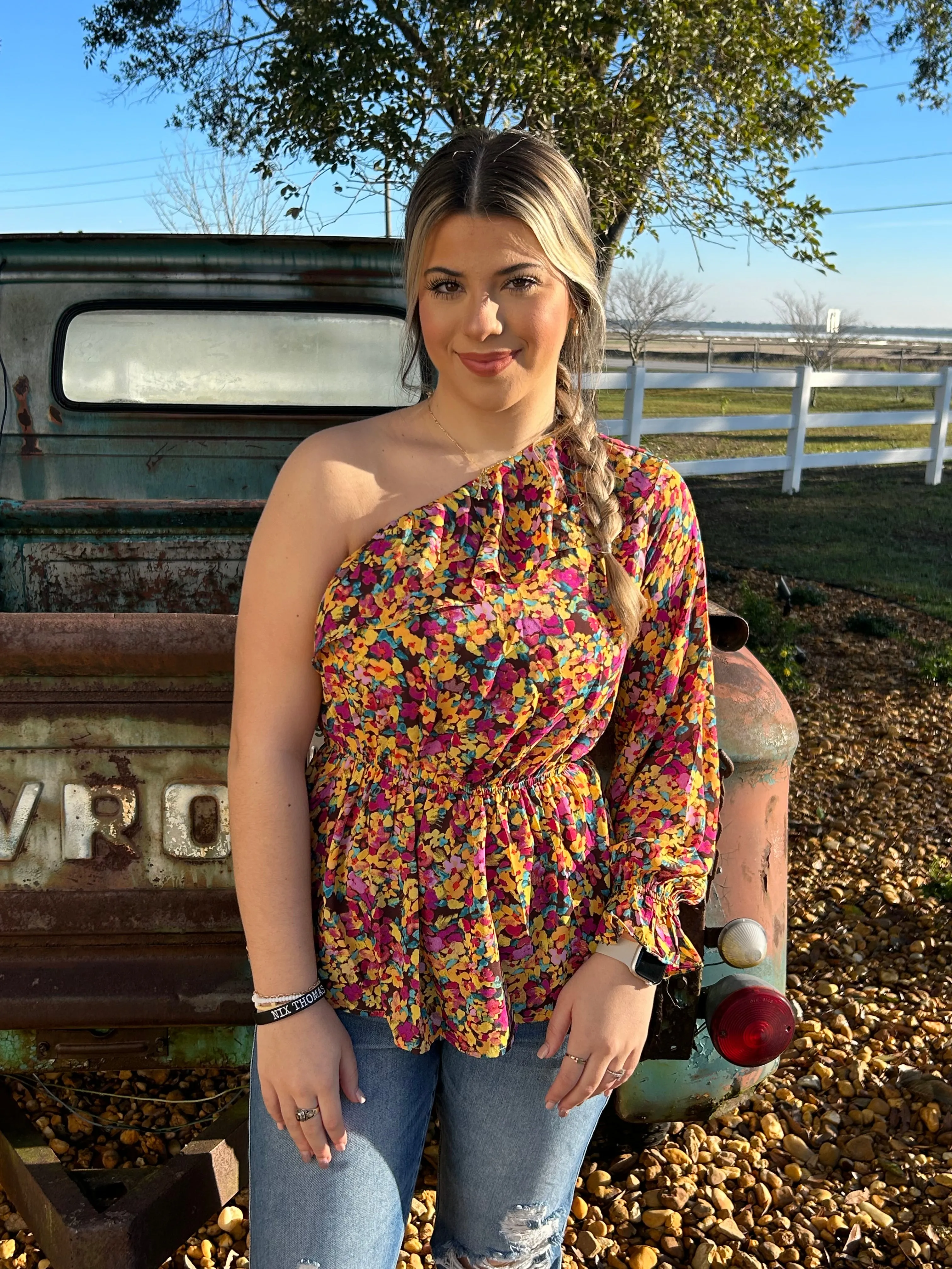 Floral One Shoulder Blouse