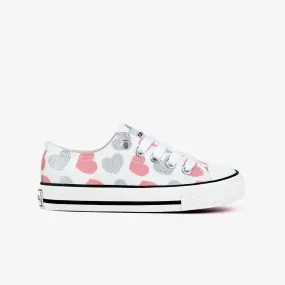 Girl's Hearts White Canvas Sneakers