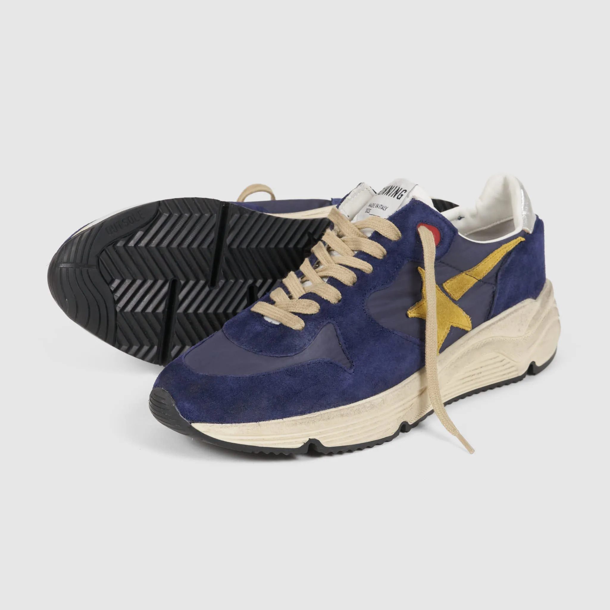 Golden Goose Running Sole Blue Mustard White Sneakers