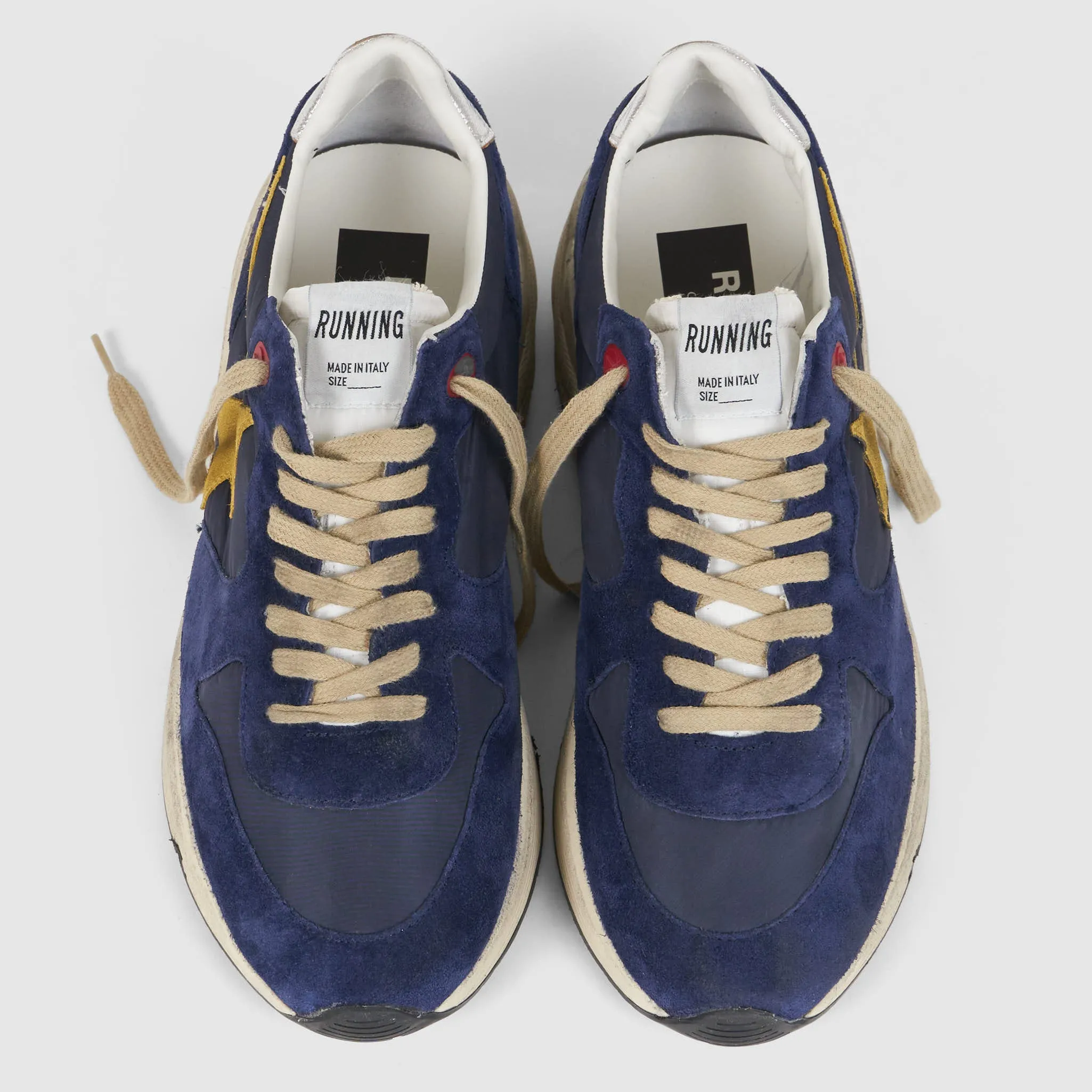 Golden Goose Running Sole Blue Mustard White Sneakers