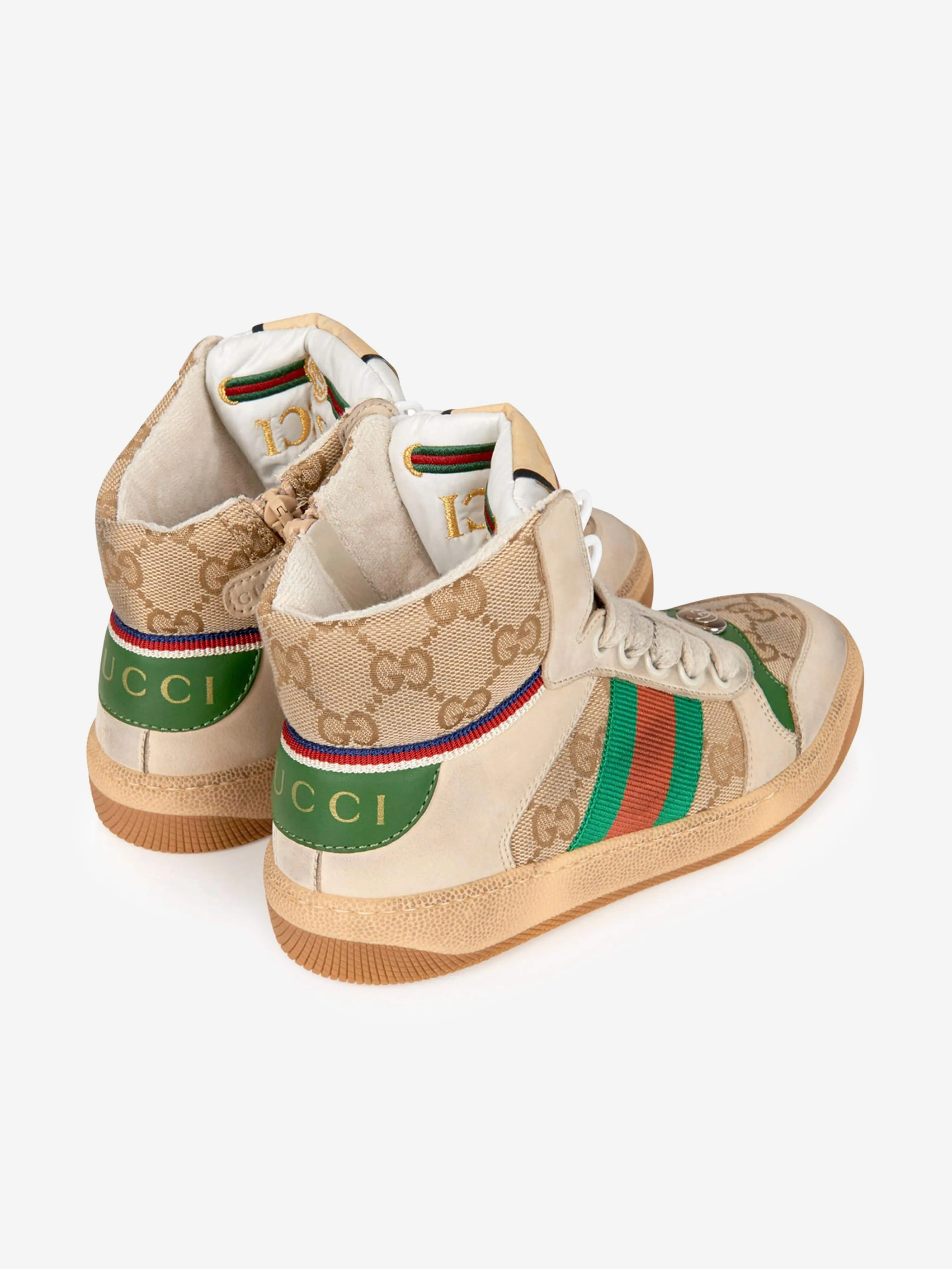 Gucci Kids Beige and Green Screener High Trainers