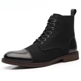Hovtren - Herenschoenen Boots - Wol en Leren Enkellaarzen, Veterschoenen voor de Winter