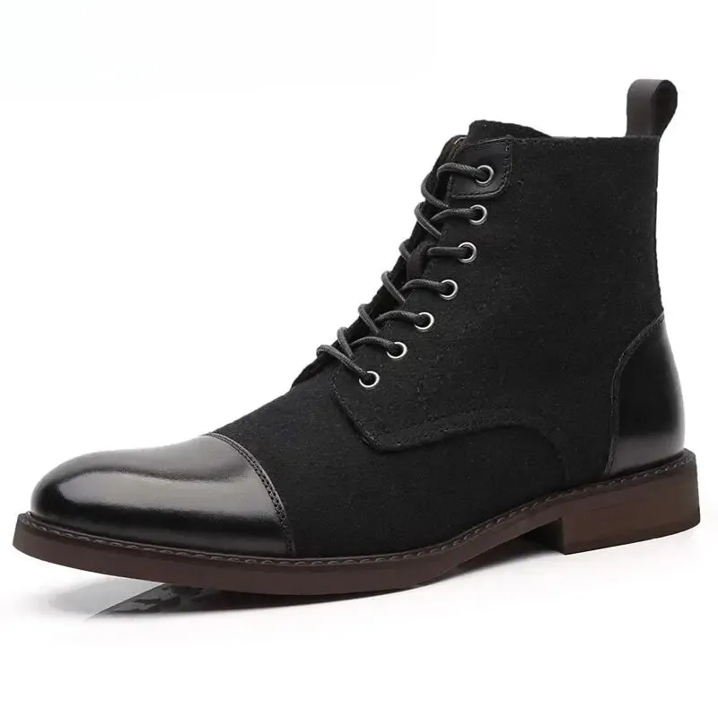 Hovtren - Herenschoenen Boots - Wol en Leren Enkellaarzen, Veterschoenen voor de Winter