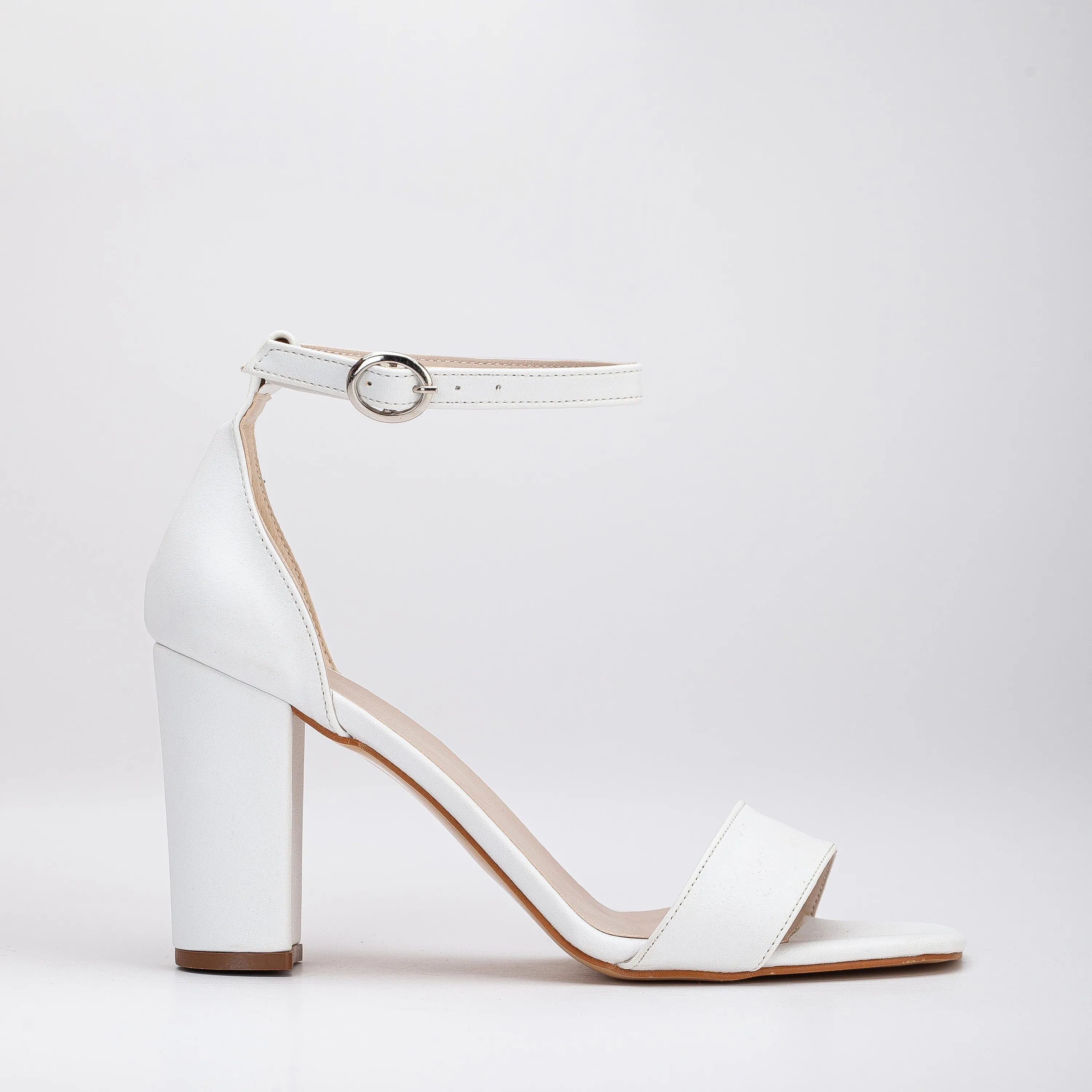 Jess - White Open Toe Block Heels