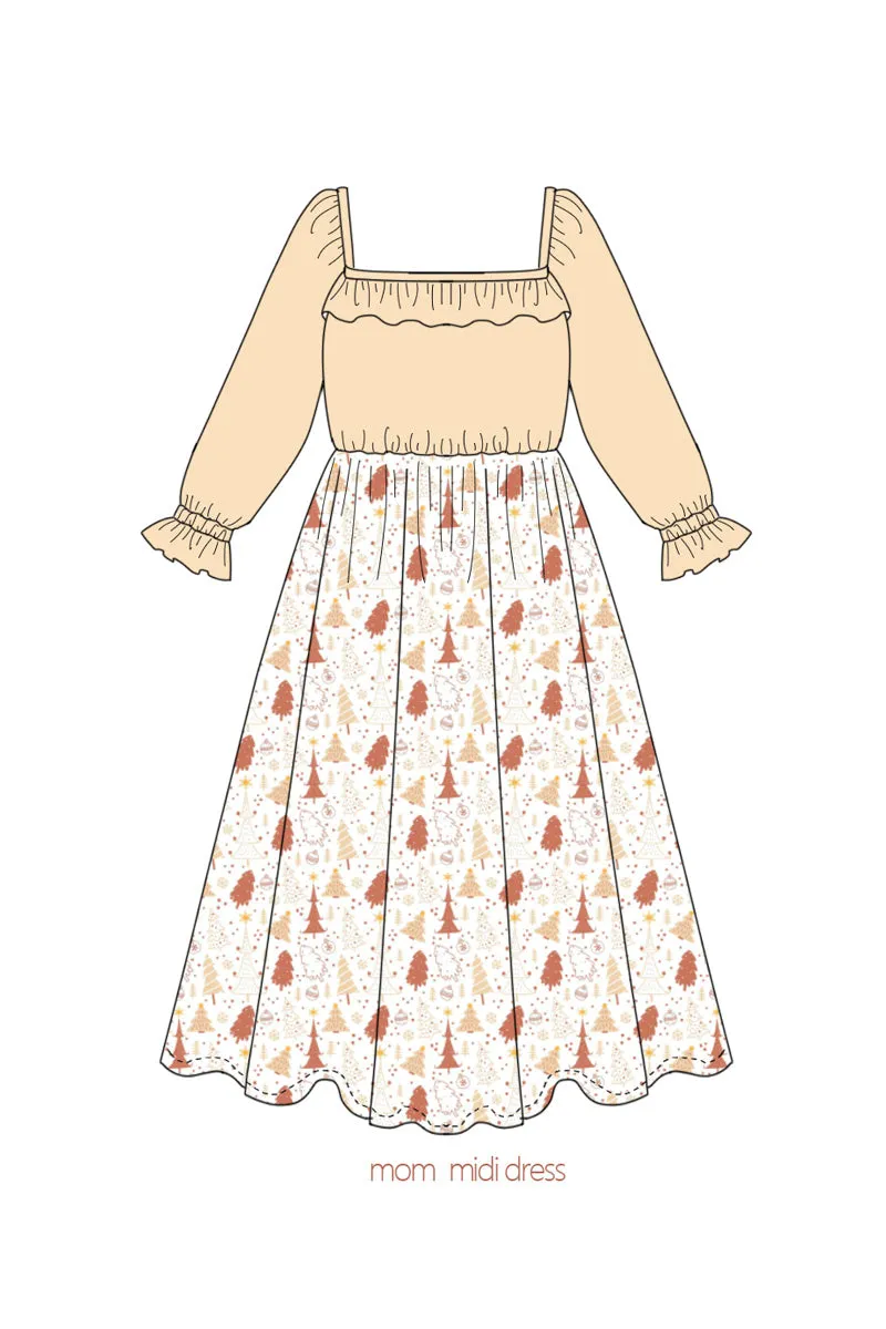 Khaki Christmas Tree Applique Women Dress