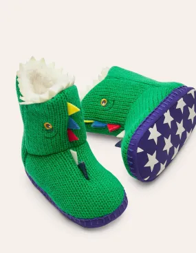 Knitted Dinosaur Slippers-Highland Green