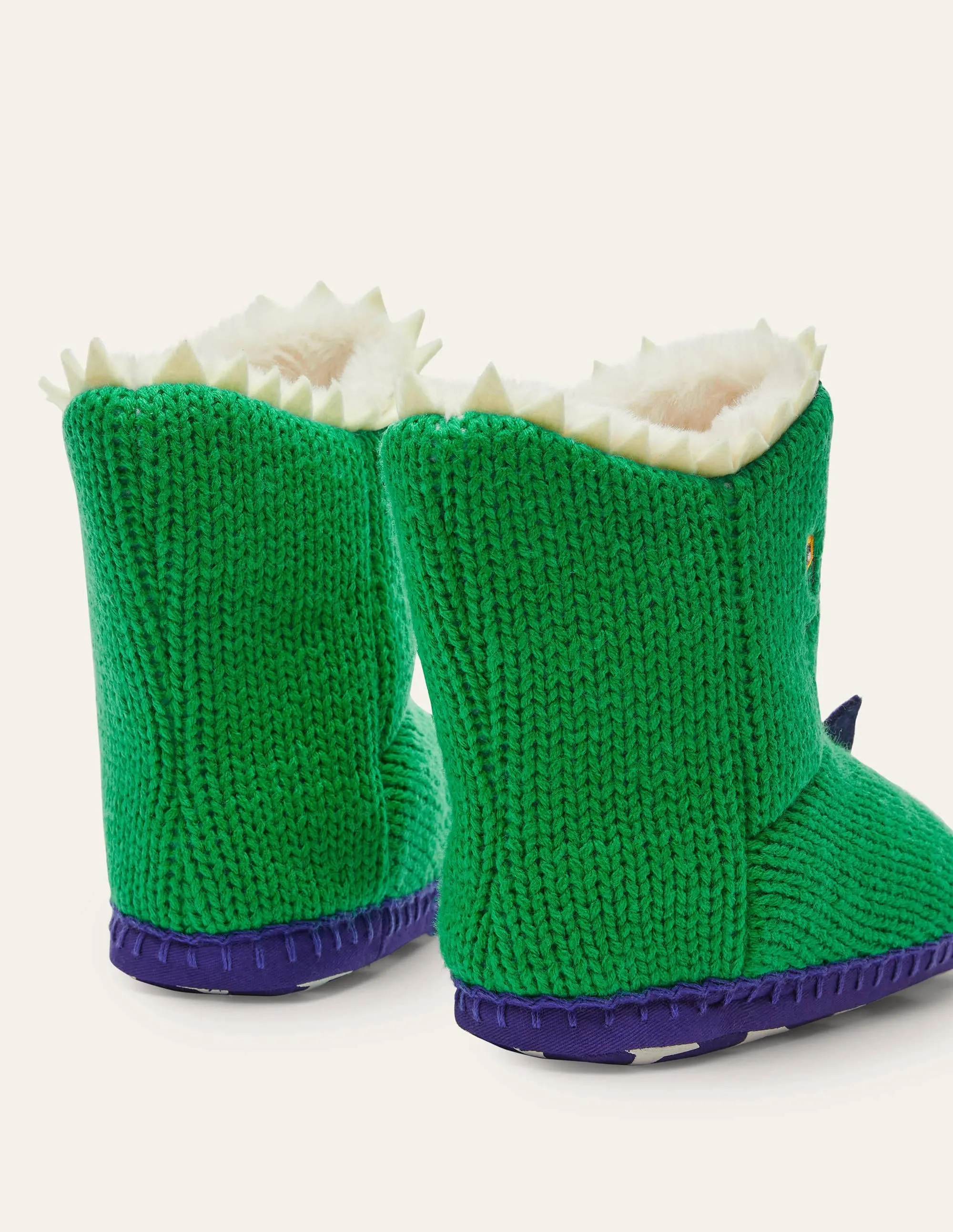 Knitted Dinosaur Slippers-Highland Green