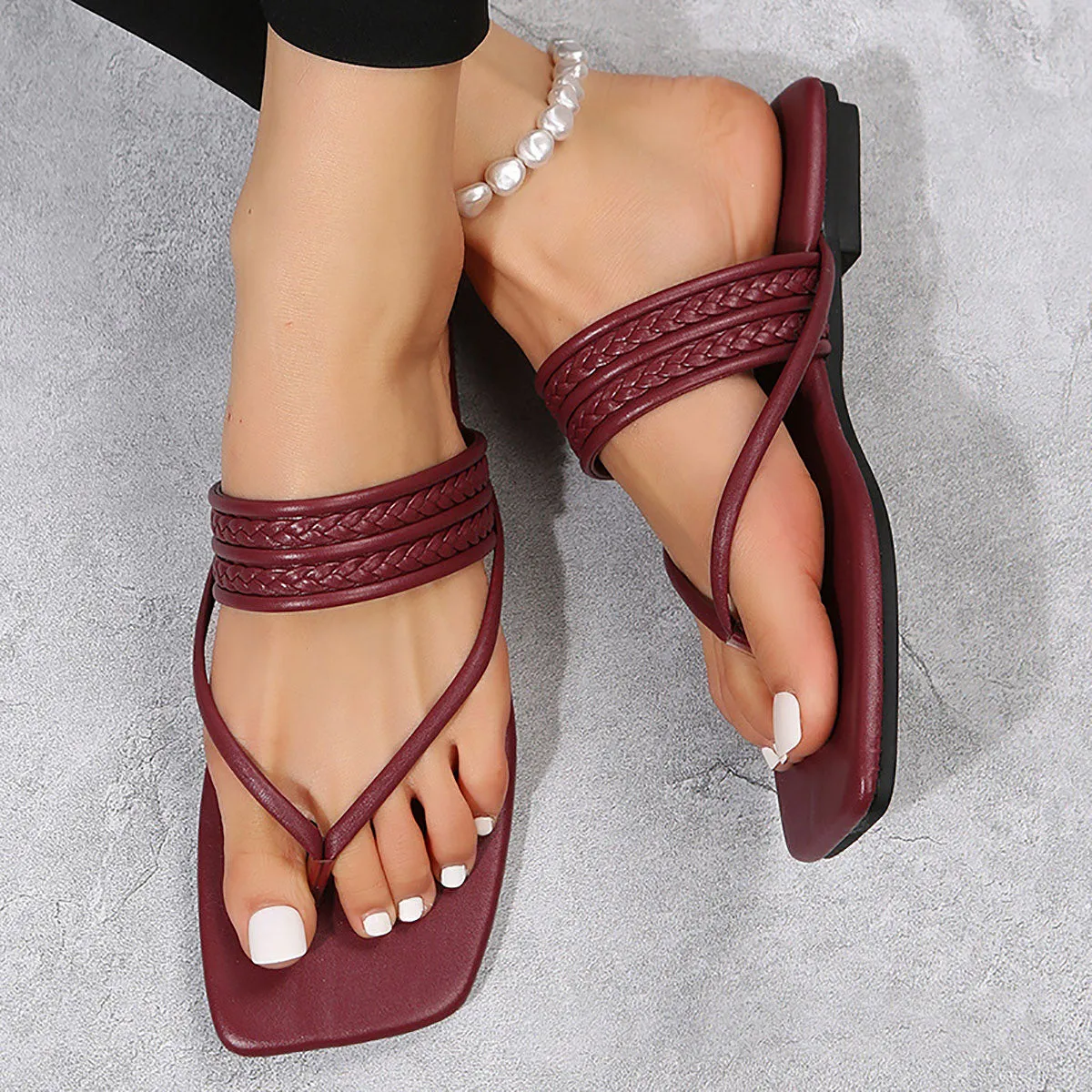 Leather Square Toe Sandals