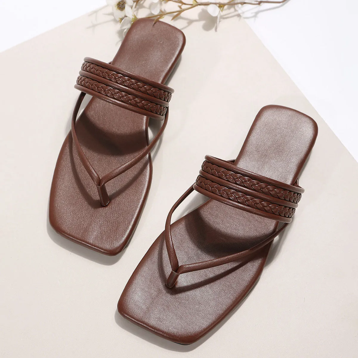 Leather Square Toe Sandals
