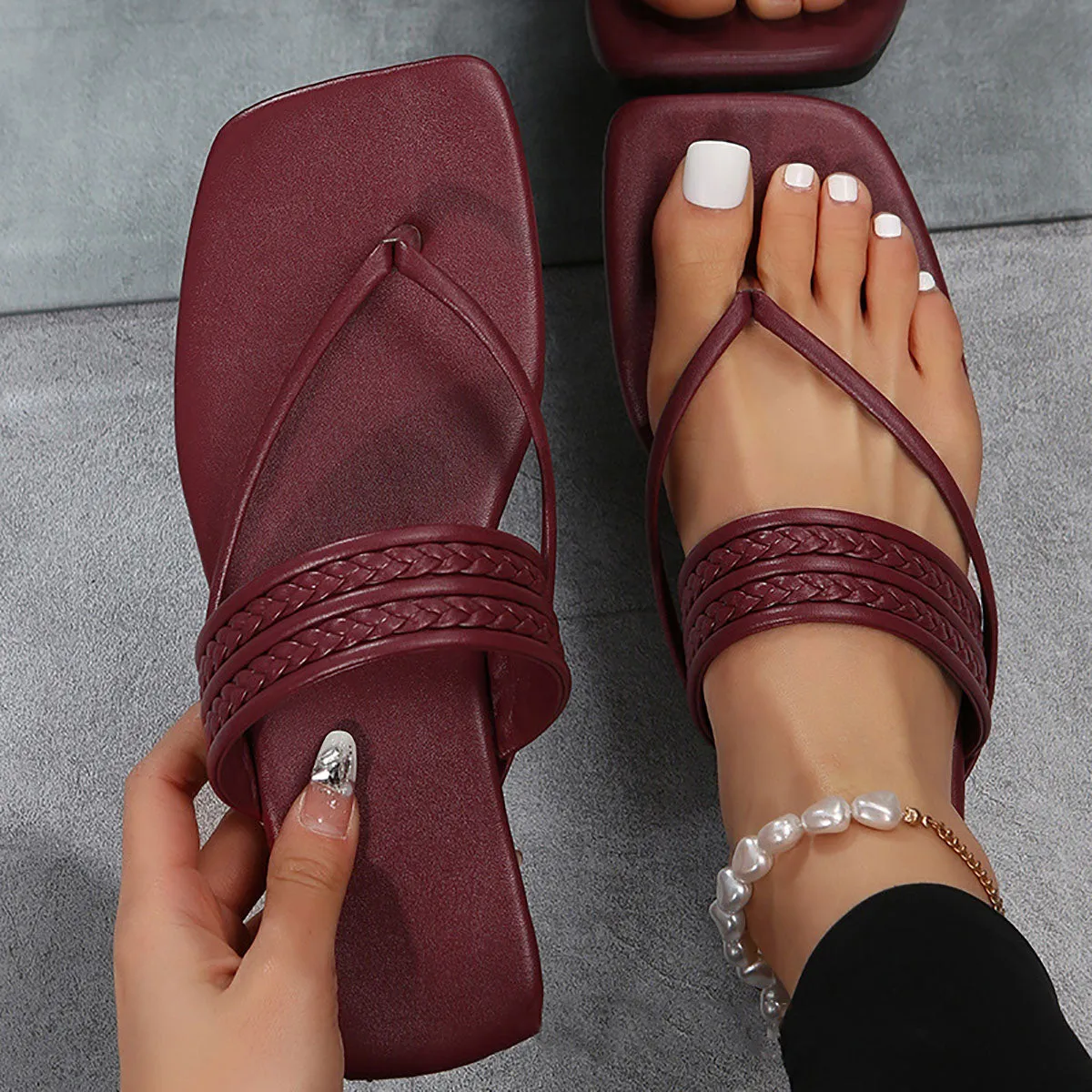 Leather Square Toe Sandals