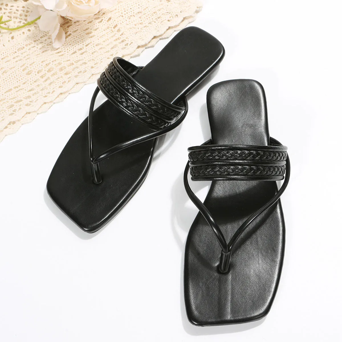 Leather Square Toe Sandals