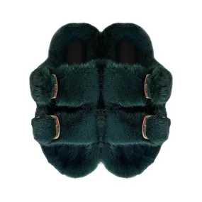 Luxe Mink Slide Sandals - Dark Green