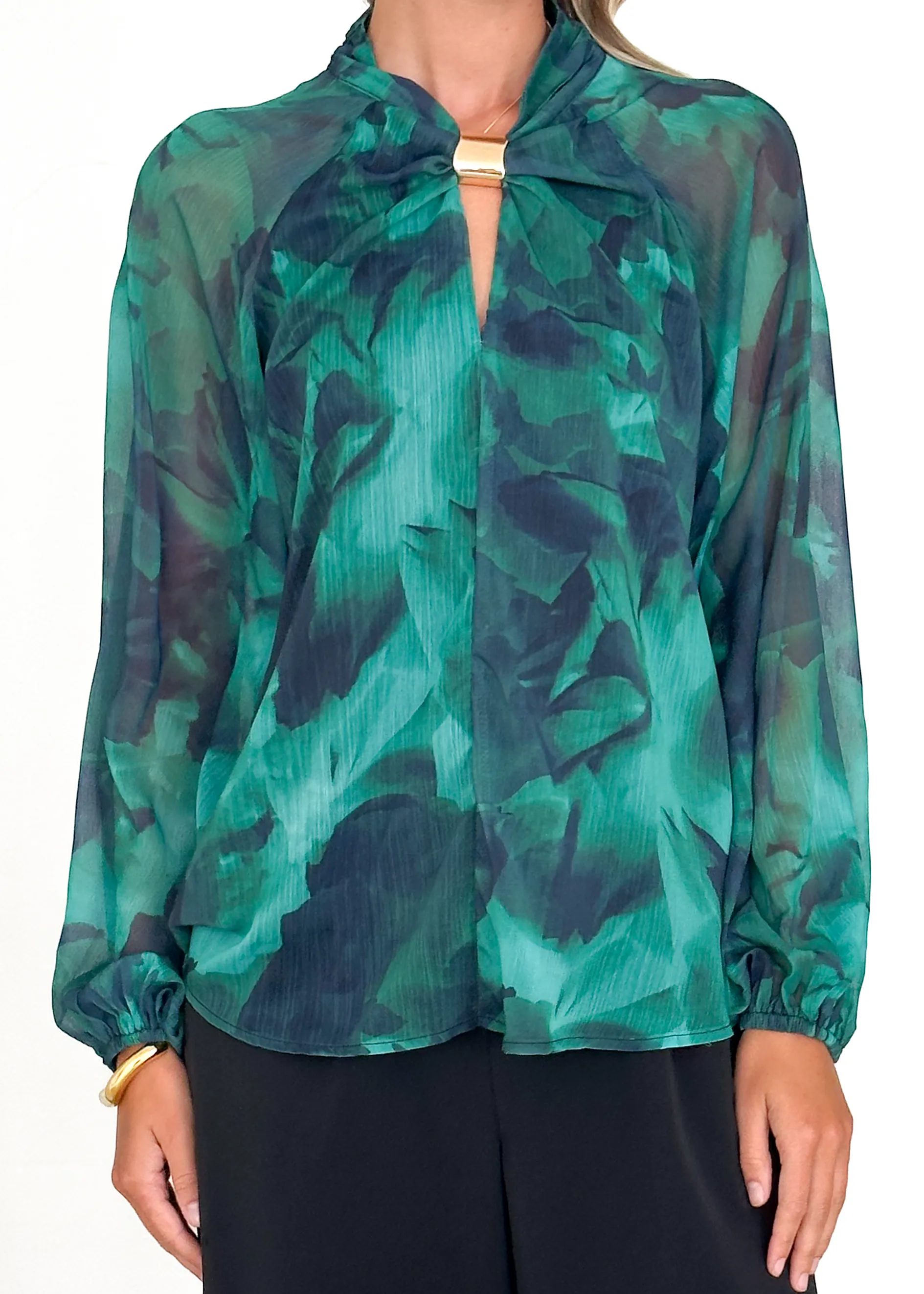 Magnolia Blouse - Emerald Watercolour
