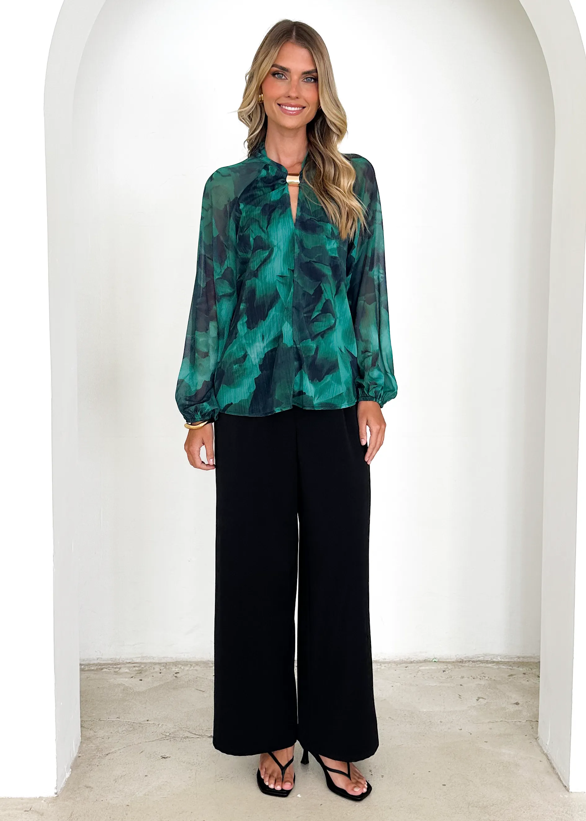 Magnolia Blouse - Emerald Watercolour