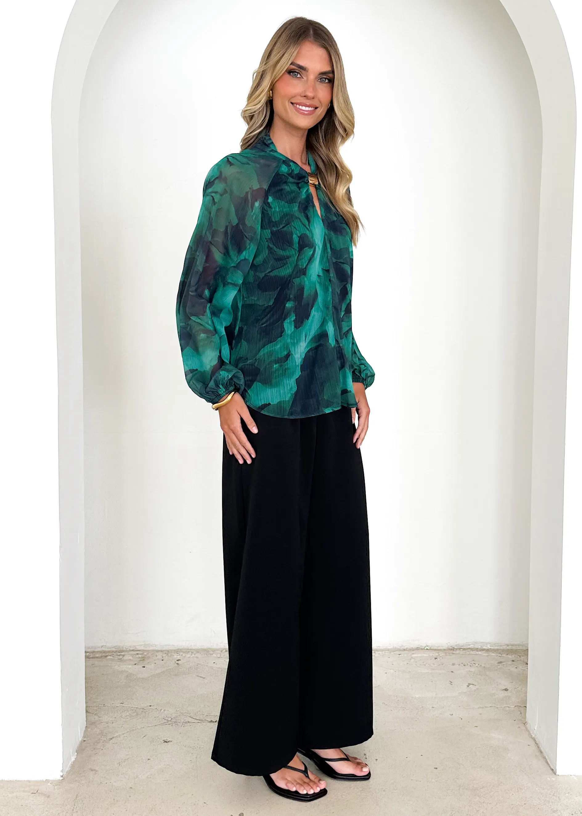 Magnolia Blouse - Emerald Watercolour