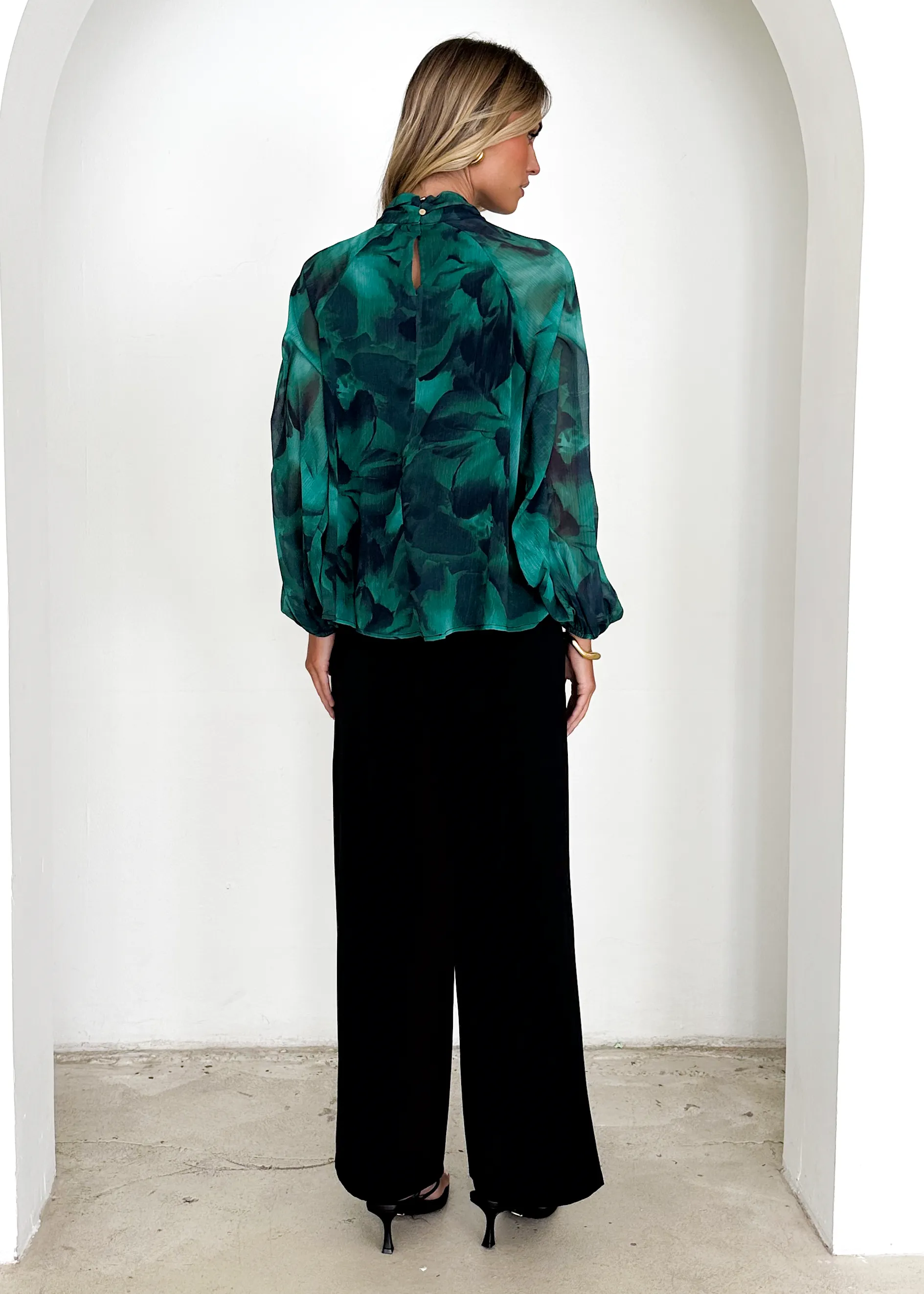 Magnolia Blouse - Emerald Watercolour