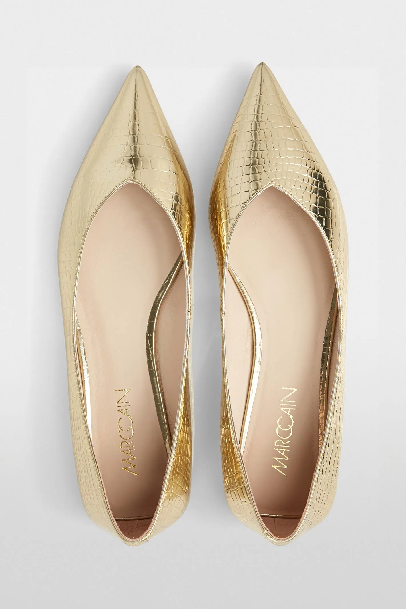 Marc Cain Shoes Gold Flat Crocodile Embossed XG SF.01 Z03 415