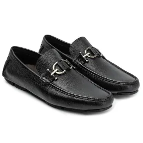 Men´s  black leather buckle driving shoes-rubber sole