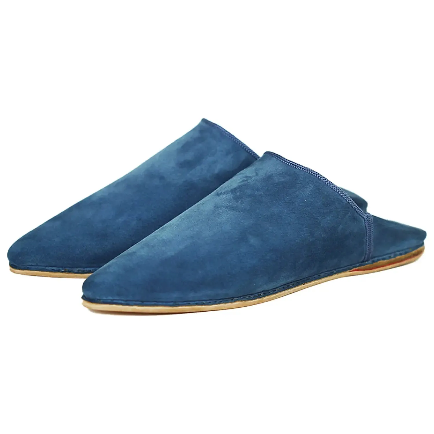 Men's Pointed Suede Blue Moroccan Babouches Leather Slippers