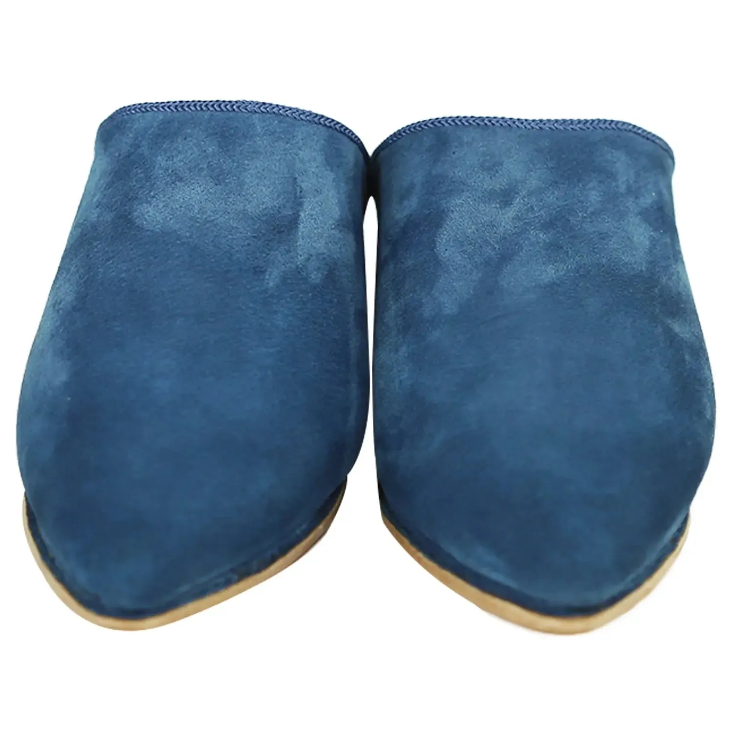 Men's Pointed Suede Blue Moroccan Babouches Leather Slippers