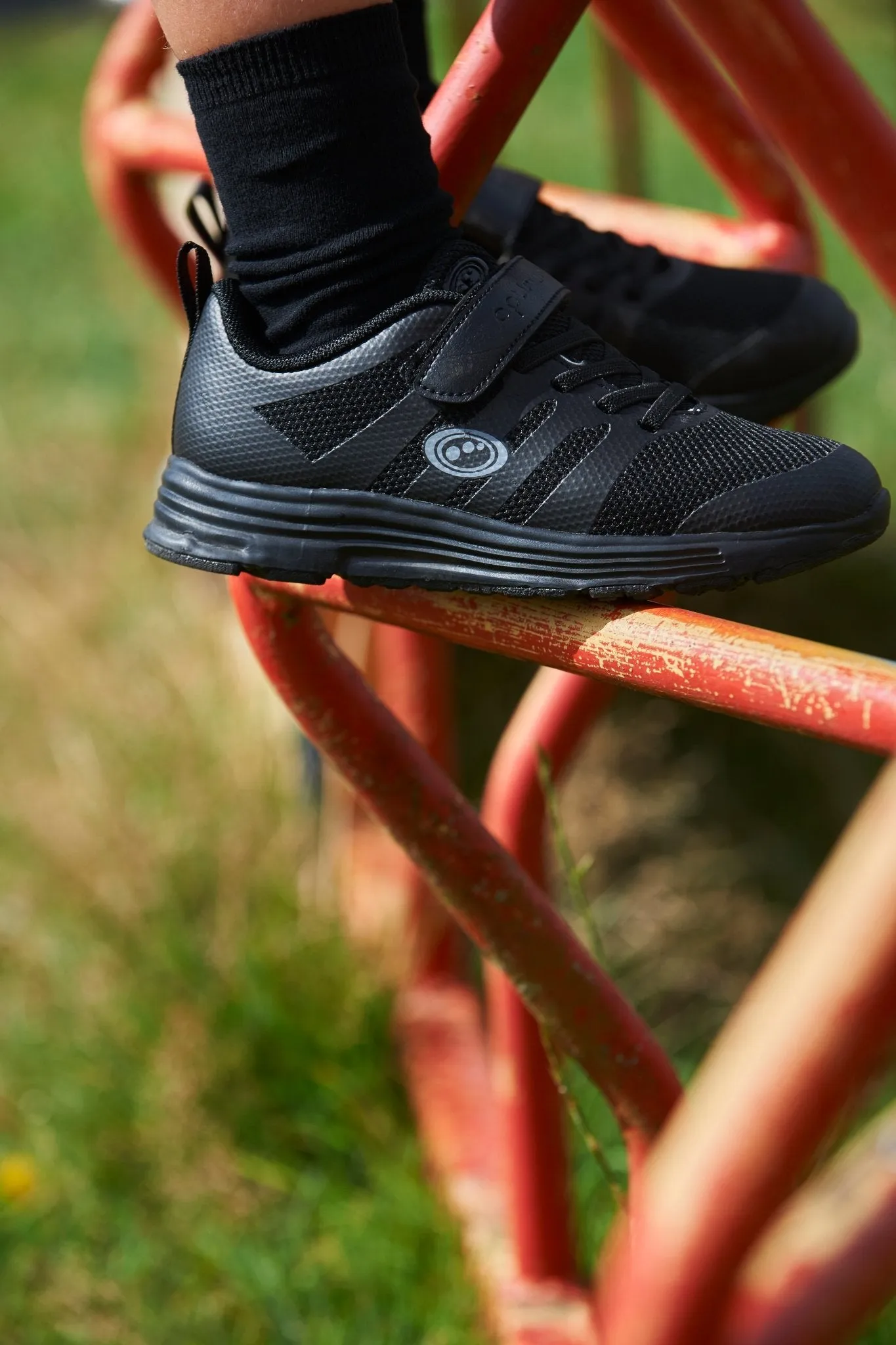 Mesh Top School Trainer Easy Fasten Black