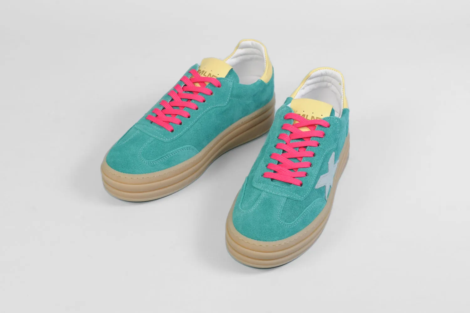 Méliné - 526 Z Green and Pink Retro Trainer