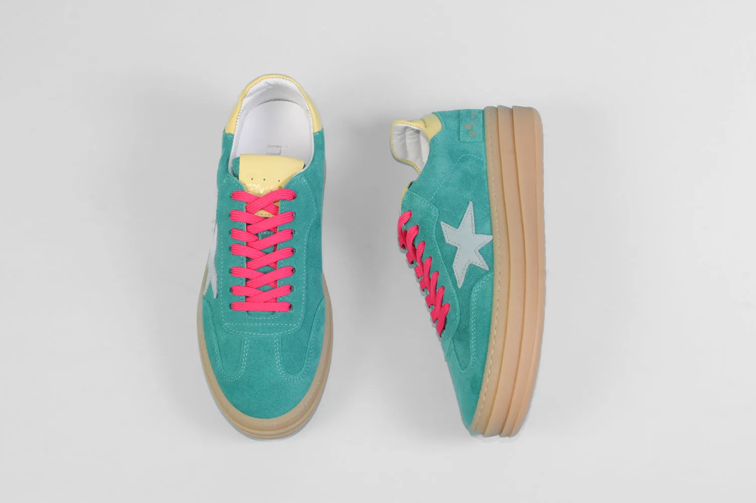 Méliné - 526 Z Green and Pink Retro Trainer