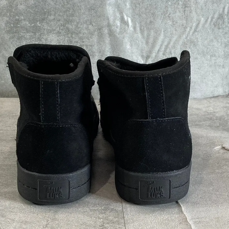 MUK LUKS Women's Black Street Queens Memory Foam Round-Toe Slip-On Boots SZ 8.5