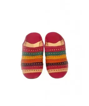 Multicolored leather and wool slippers